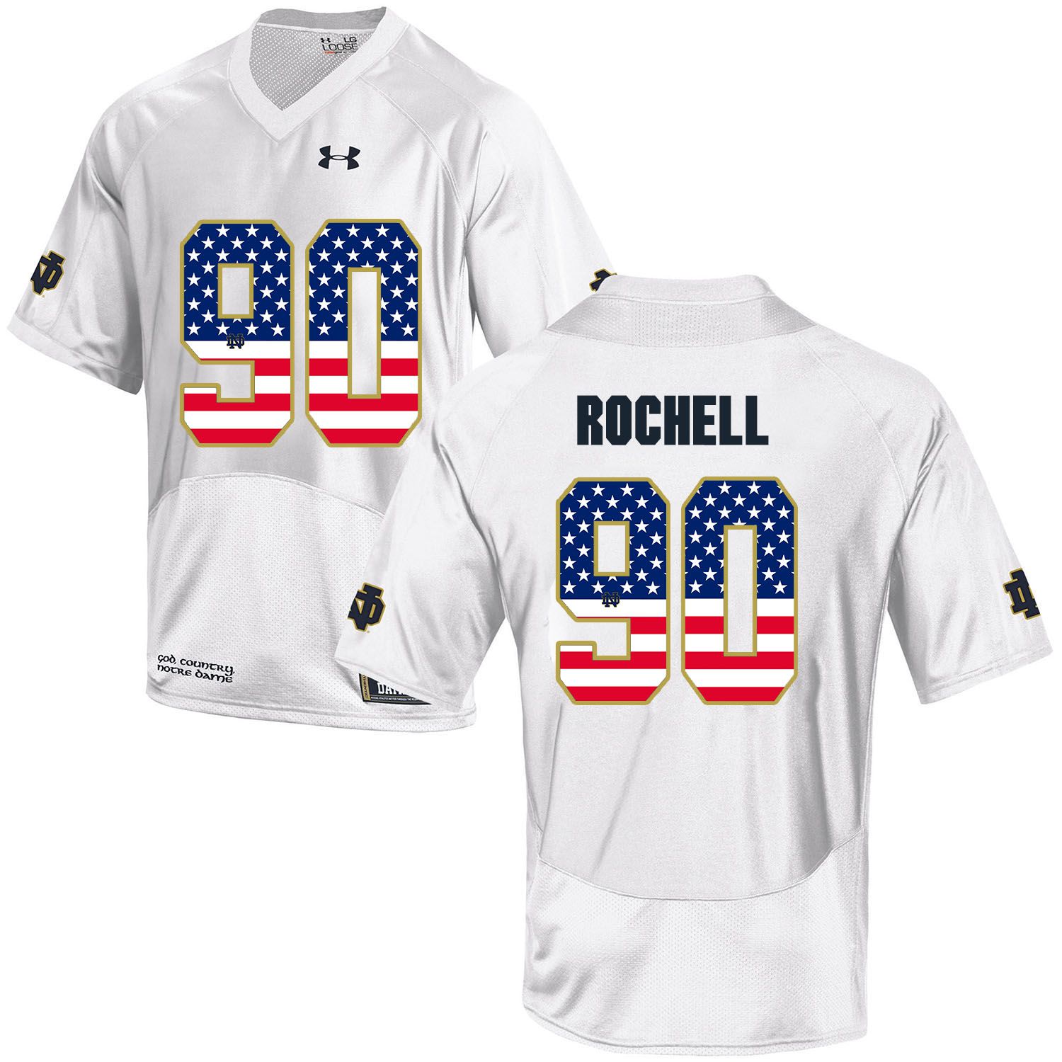 Men Norte Dame Fighting Irish #90 Rochell White Flag Customized NCAA Jerseys